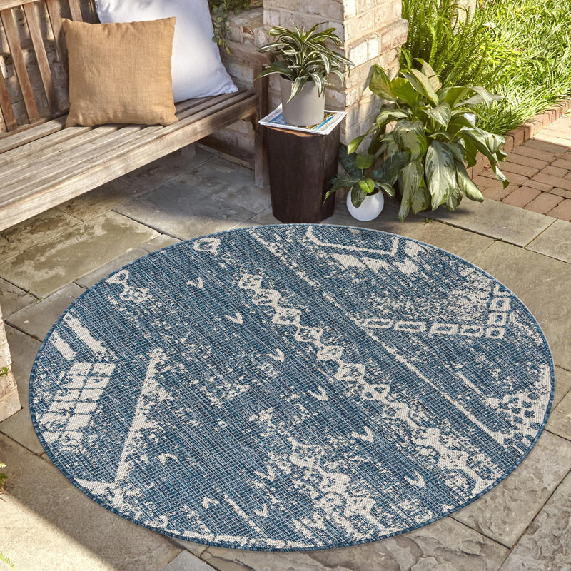 Desert Nomad Terrace Collection Area Rug - Sahara (Blue) Round Blue lifestyle 28