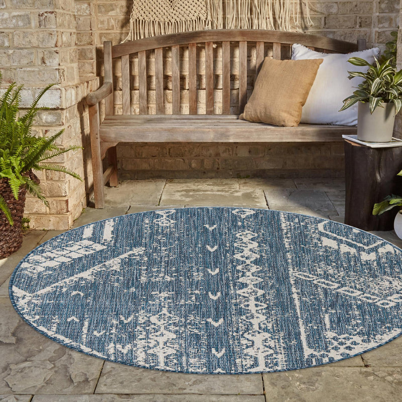 Desert Nomad Terrace Collection Area Rug - Sahara (Blue) Round Blue lifestyle 30