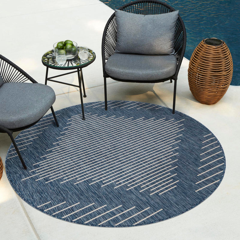 Urban Terrace Collection Area Rug - Chelsea (Blue) Round Blue lifestyle 13