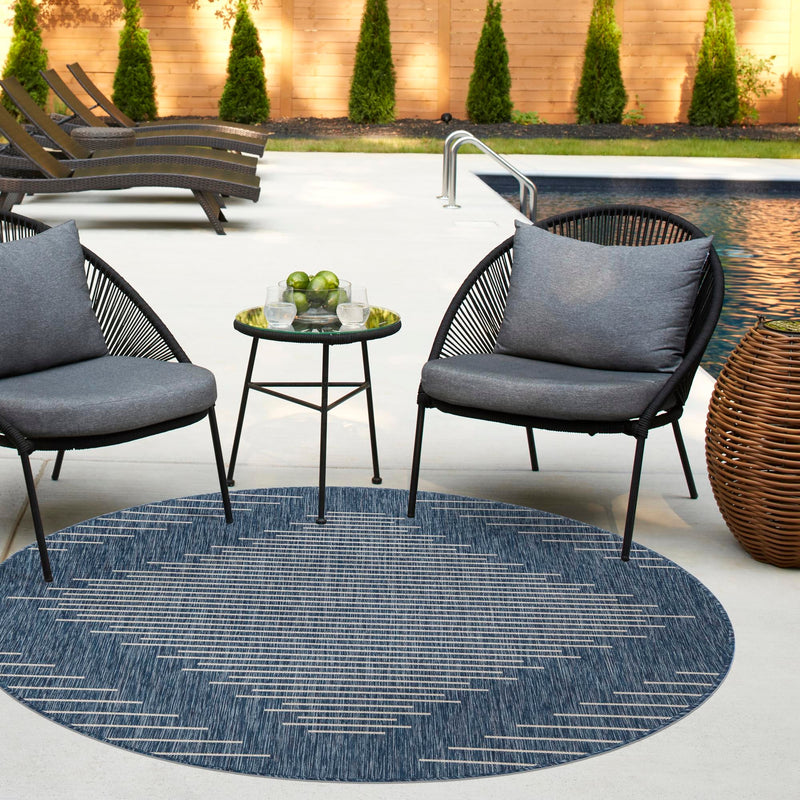 Urban Terrace Collection Area Rug - Chelsea (Blue) Round Blue lifestyle 14