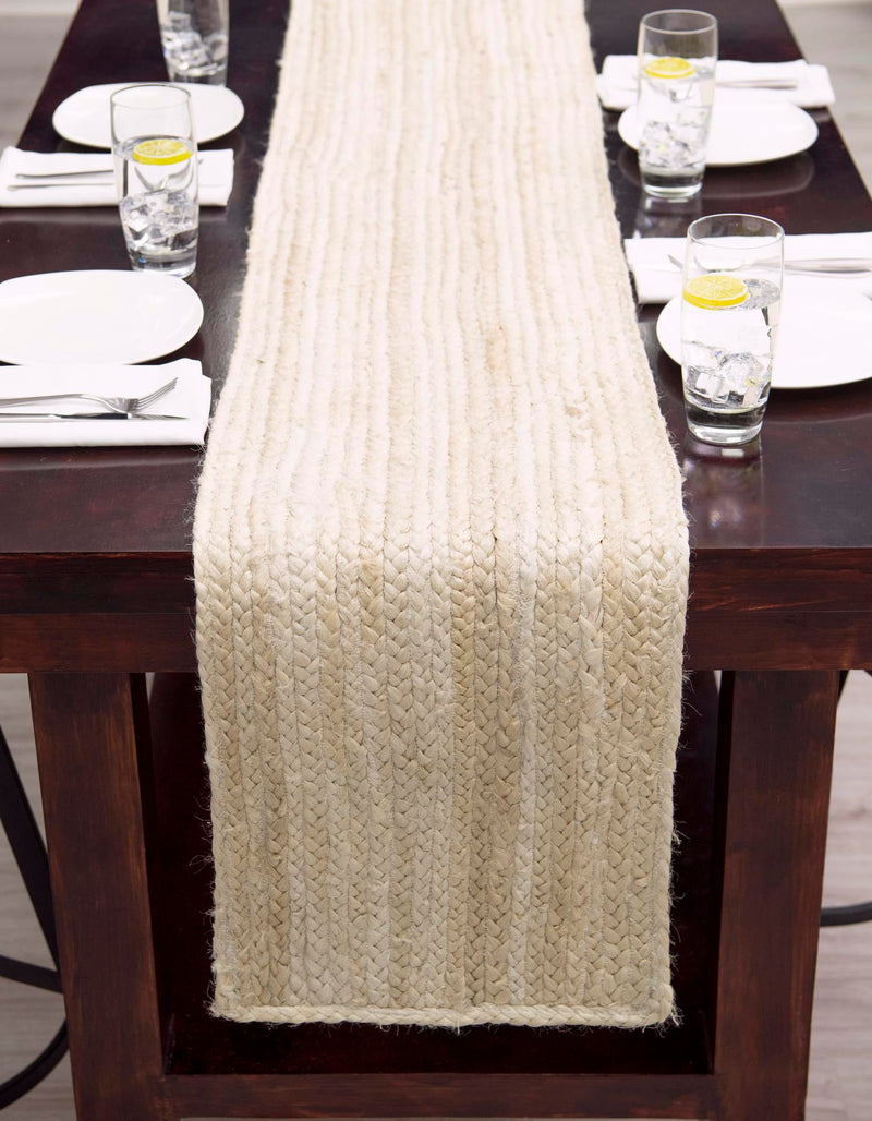 Woven Seaside Jute Collection Area Rug - Savannah (White) Table Runner White lifestyle 37