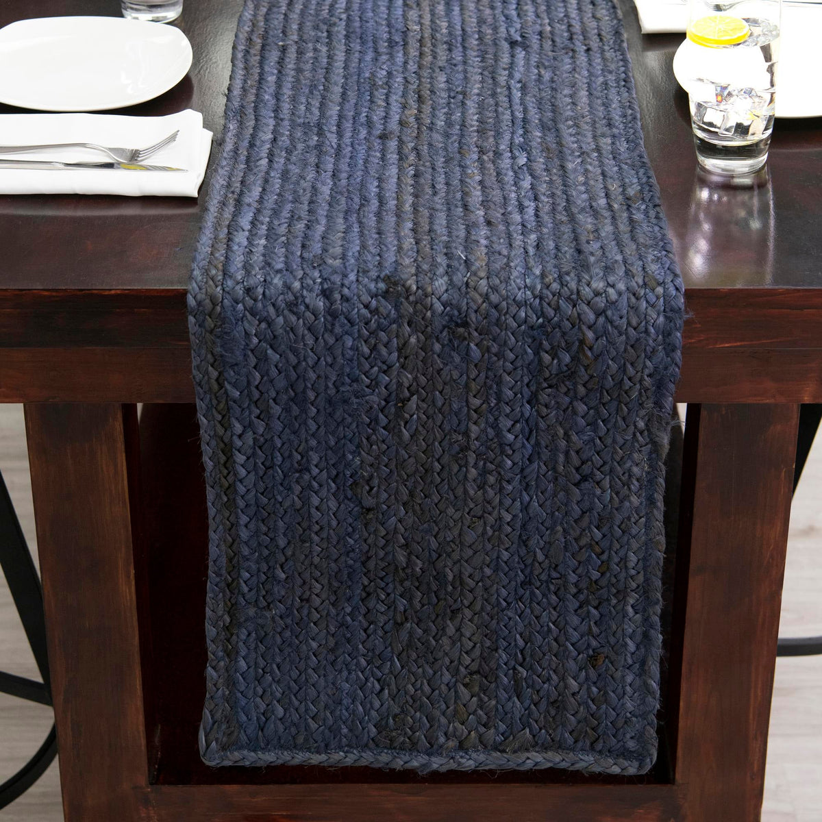 Woven Seaside Jute Collection Area Rug - Savannah (Navy Blue) Table Runner Navy Blue lifestyle 115