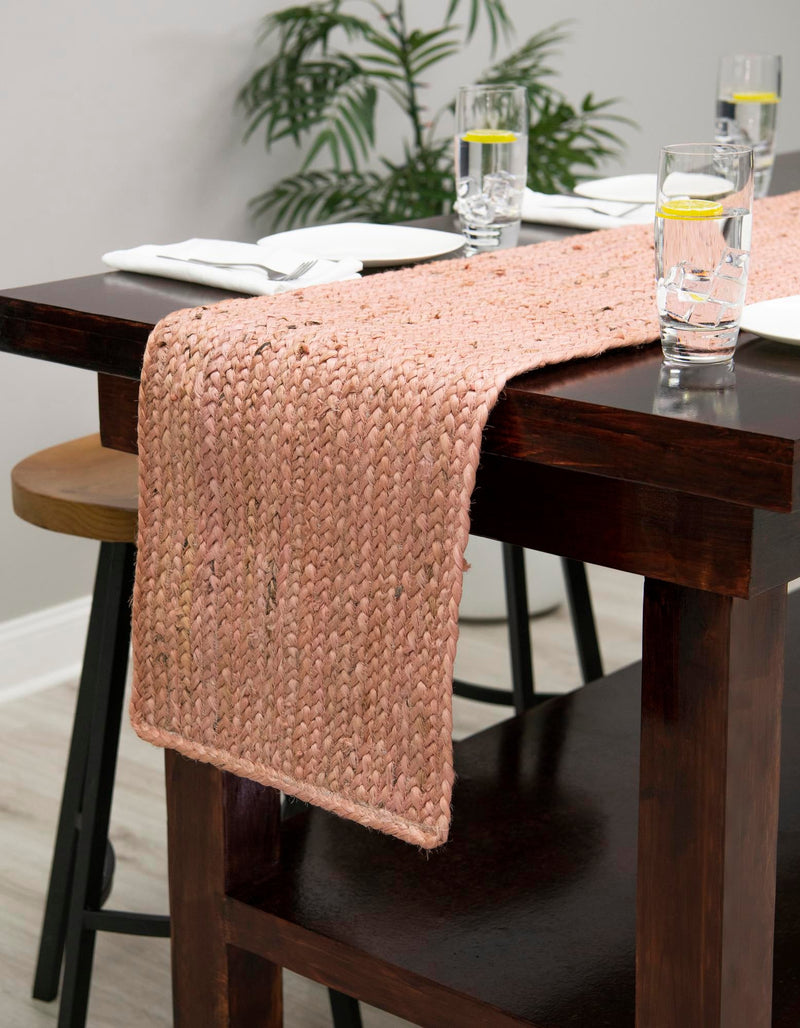 Woven Seaside Jute Collection Area Rug - Savannah (Light Pink) Table Runner Light Pink lifestyle 33