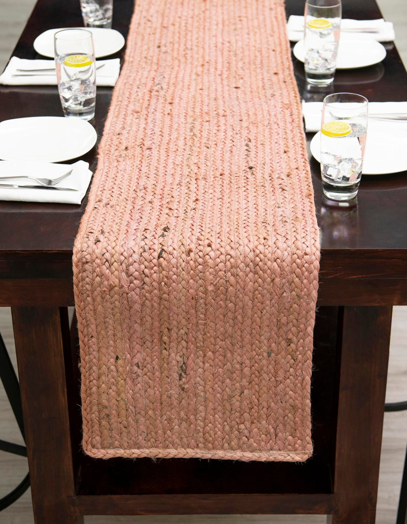 Woven Seaside Jute Collection Area Rug - Savannah (Light Pink) Table Runner Light Pink lifestyle 39
