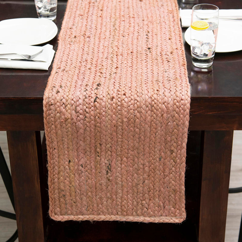 Woven Seaside Jute Collection Area Rug - Savannah (Light Pink) Table Runner Light Pink lifestyle 140