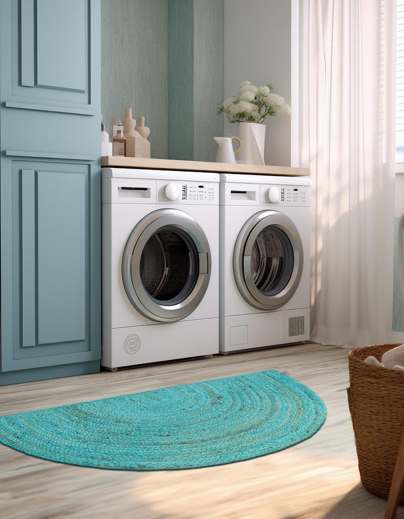 Woven Seaside Jute Collection Area Rug - Savannah (Turquoise) Hearth Turquoise lifestyle 41