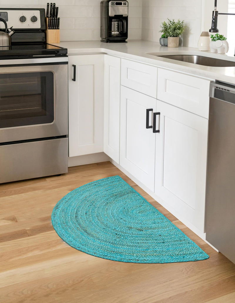 Woven Seaside Jute Collection Area Rug - Savannah (Turquoise) Hearth Turquoise lifestyle 44