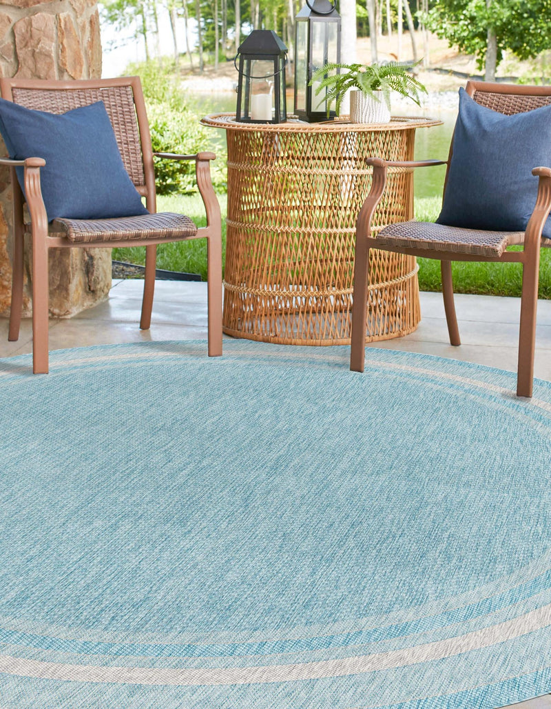Patio Perimeter Collection Area Rug - Veranda (Aquamarine) Round Aquamarine lifestyle 2