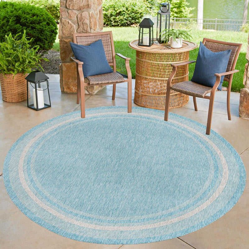 Patio Perimeter Collection Area Rug - Veranda (Aquamarine) Round Aquamarine lifestyle 19