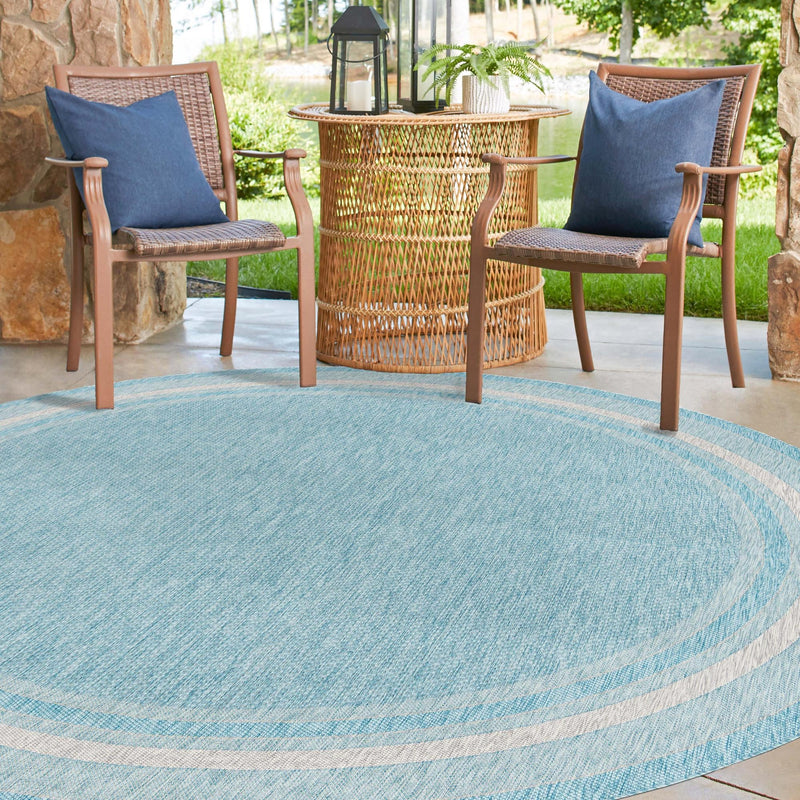Patio Perimeter Collection Area Rug - Veranda (Aquamarine) Round Aquamarine lifestyle 20