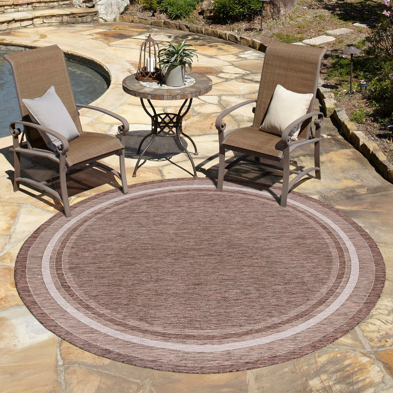 Patio Perimeter Collection Area Rug - Veranda (Brown) Round Brown lifestyle 114