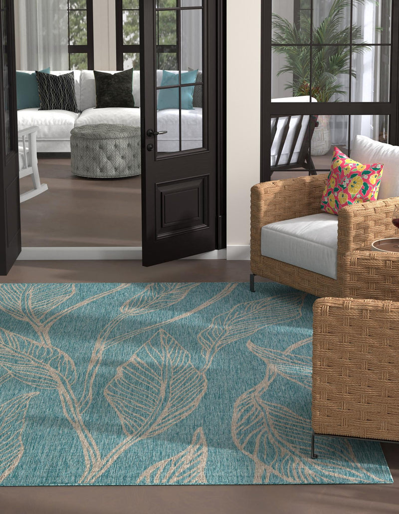 Garden Terrace Escape Collection Area Rug - Evergreen (Light Aqua) Square Light Aqua lifestyle 2