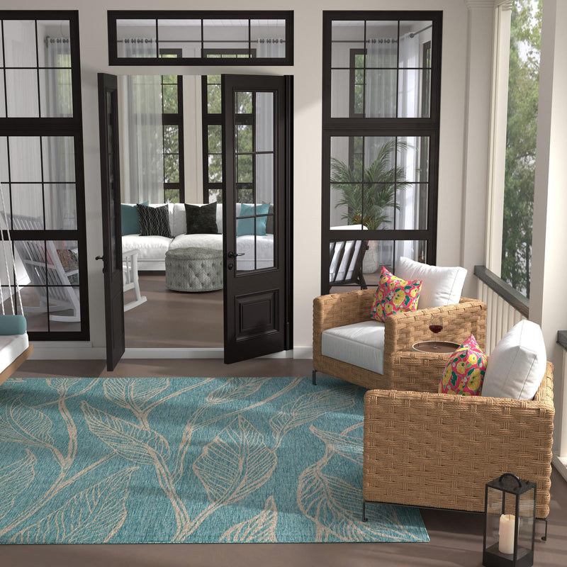Garden Terrace Escape Collection Area Rug - Evergreen (Light Aqua) Square Light Aqua lifestyle 9