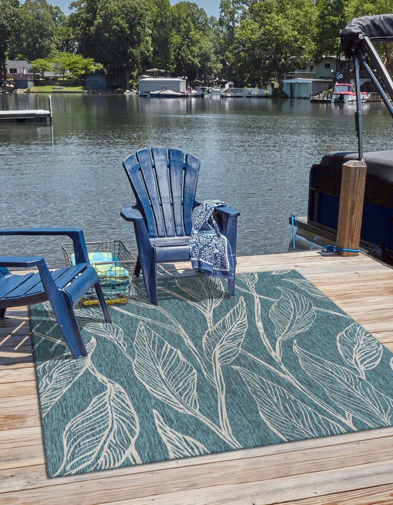 Garden Terrace Escape Collection Area Rug - Evergreen (Teal) Square Teal lifestyle 0