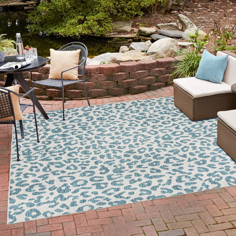 Jungle Expedition Collection Area Rug - Amazon (Teal) Square Teal lifestyle 0