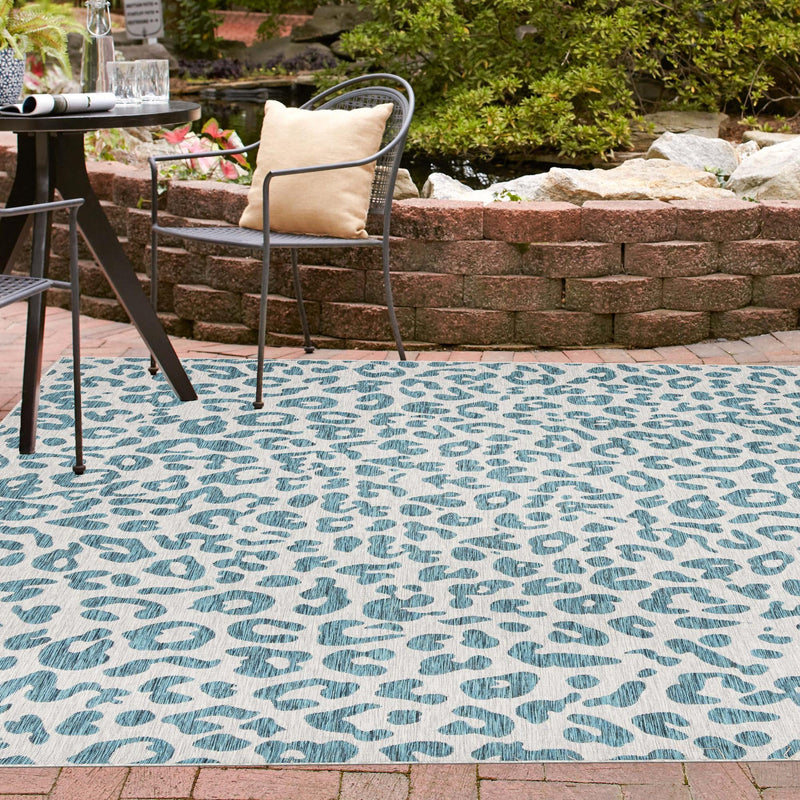 Jungle Expedition Collection Area Rug - Amazon (Teal) Square Teal lifestyle 3