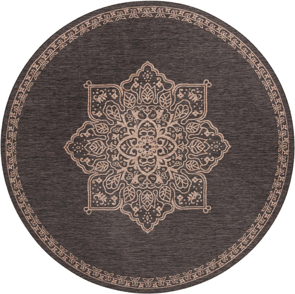 Patio Heritage Collection Area Rug - Charleston (Charcoal Gray) Round Charcoal Gray lifestyle 16