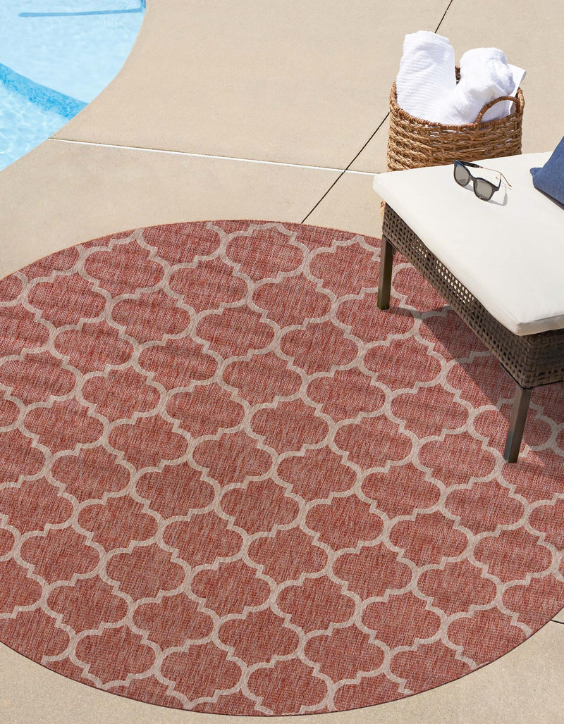Garden Lattice Oasis Collection Area Rug - Arbor (Rust Red) Round Rust Red lifestyle 0