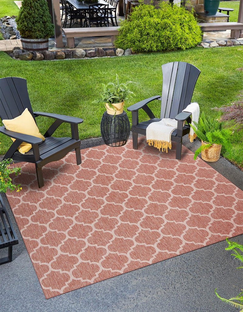 Garden Lattice Oasis Collection Area Rug - Arbor (Rust Red) Square Rust Red lifestyle 0