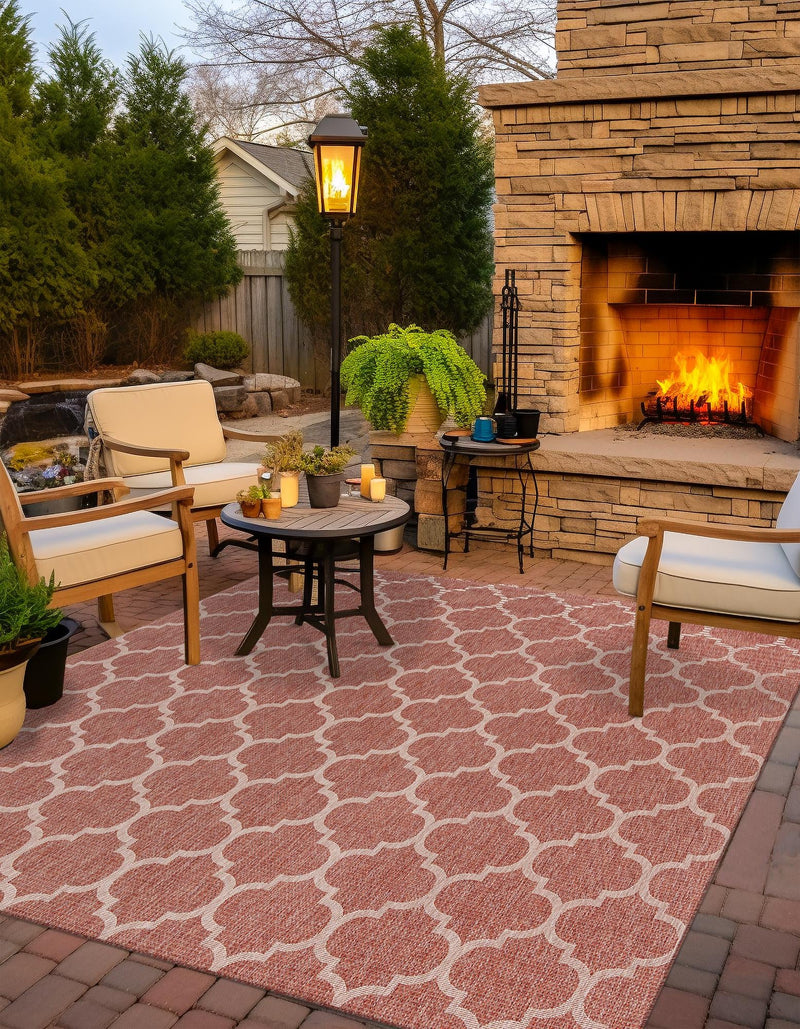 Garden Lattice Oasis Collection Area Rug - Arbor (Rust Red) Square Rust Red lifestyle 5
