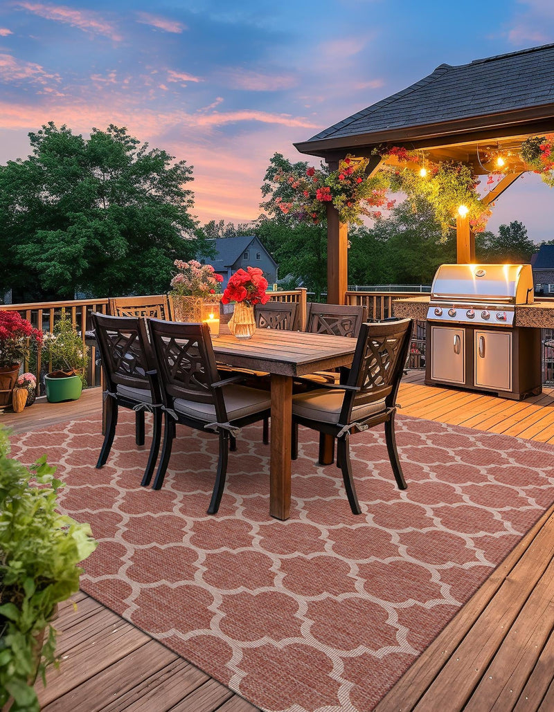 Garden Lattice Oasis Collection Area Rug - Arbor (Rust Red) Square Rust Red lifestyle 8