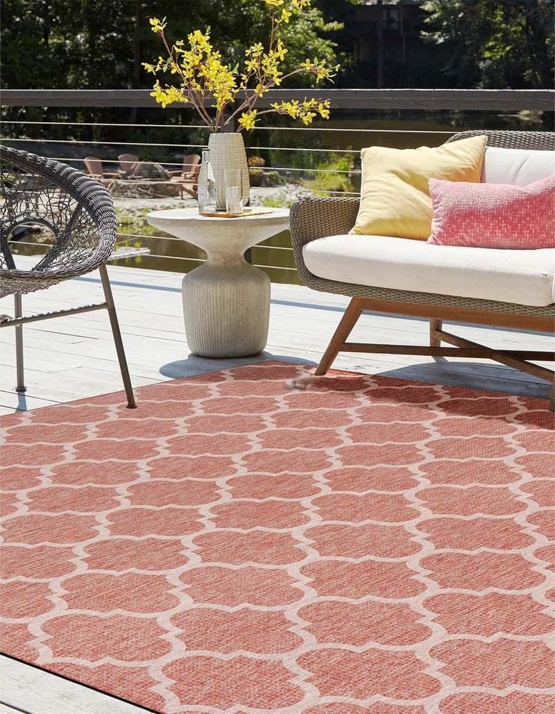 Garden Lattice Oasis Collection Area Rug - Arbor (Rust Red) Square Rust Red lifestyle 9