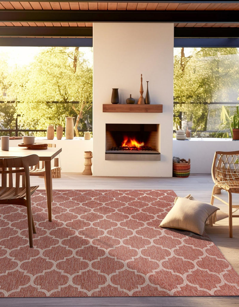Garden Lattice Oasis Collection Area Rug - Arbor (Rust Red) Square Rust Red lifestyle 10
