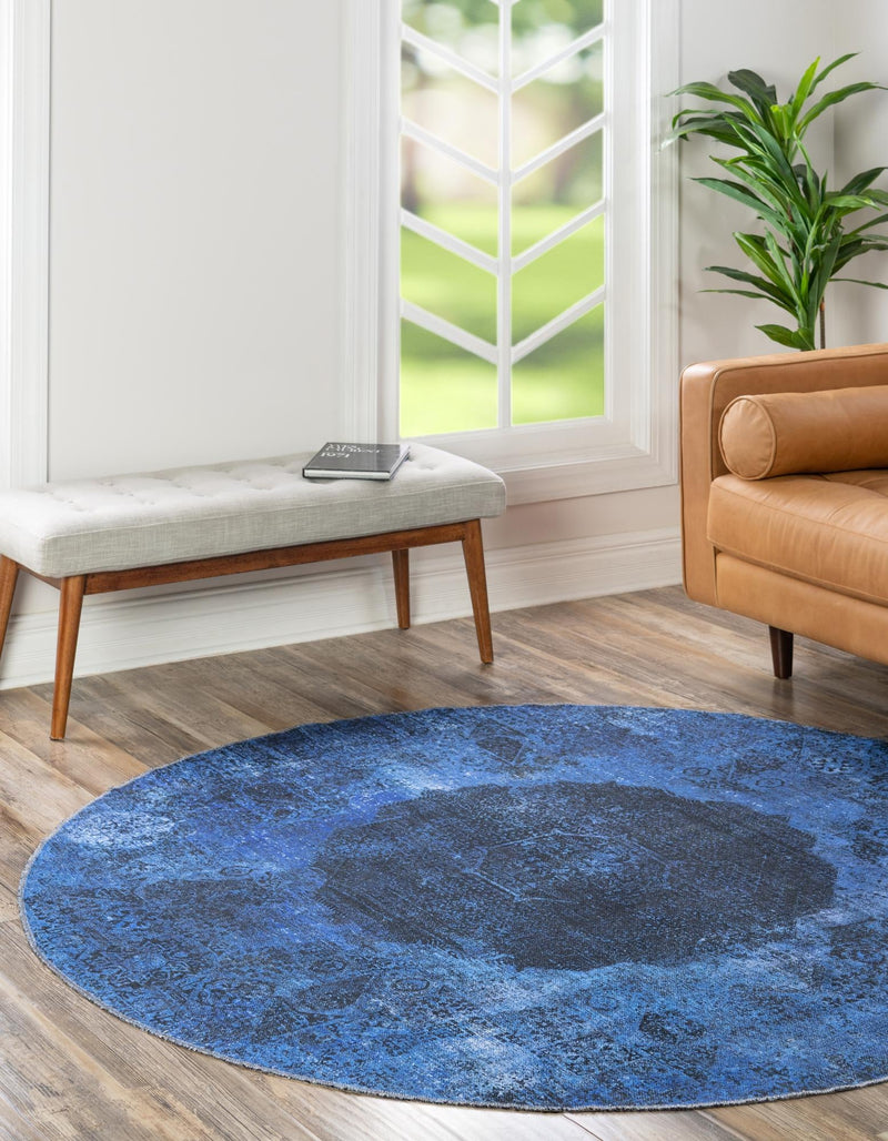 Laguna Sands Collection Area Rug - Catalina Round Overdyed Blue lifestyle 91