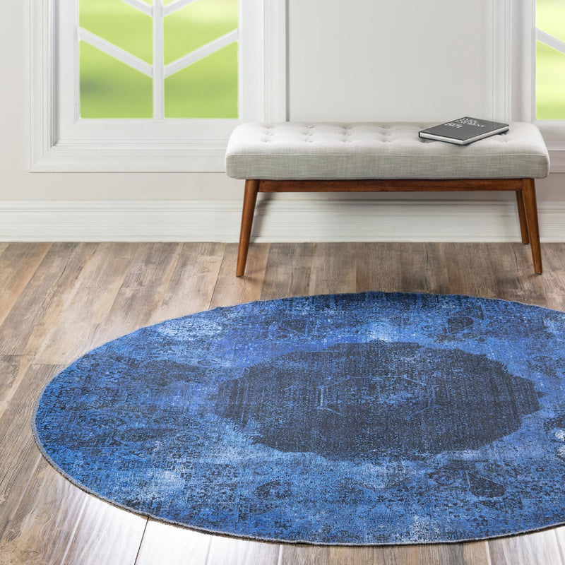 Laguna Sands Collection Area Rug - Catalina Round Overdyed Blue lifestyle 143