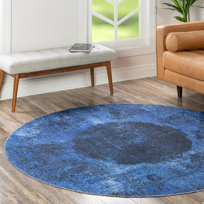 Laguna Sands Collection Area Rug - Catalina Round Overdyed Blue lifestyle 163