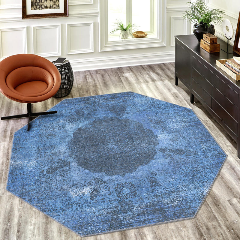 Laguna Sands Collection Area Rug - Catalina Octagon Overdyed Blue lifestyle 144