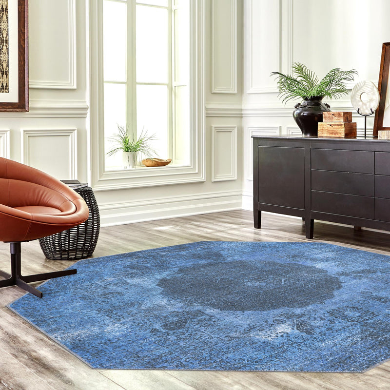 Laguna Sands Collection Area Rug - Catalina Octagon Overdyed Blue lifestyle 164