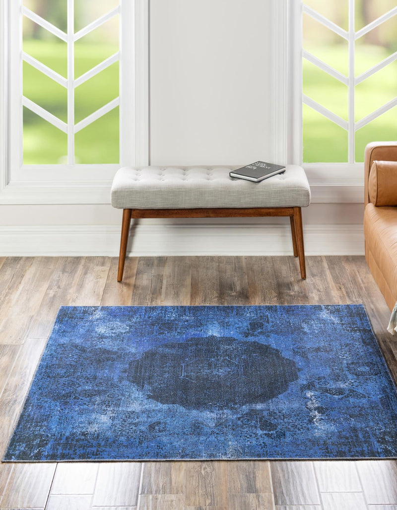 Laguna Sands Collection Area Rug - Catalina Square Overdyed Blue lifestyle 73
