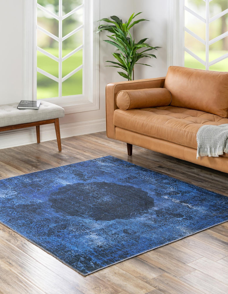 Laguna Sands Collection Area Rug - Catalina Square Overdyed Blue lifestyle 93