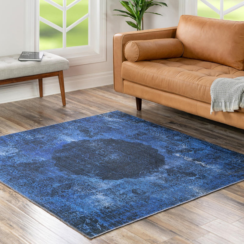 Laguna Sands Collection Area Rug - Catalina Square Overdyed Blue lifestyle 165