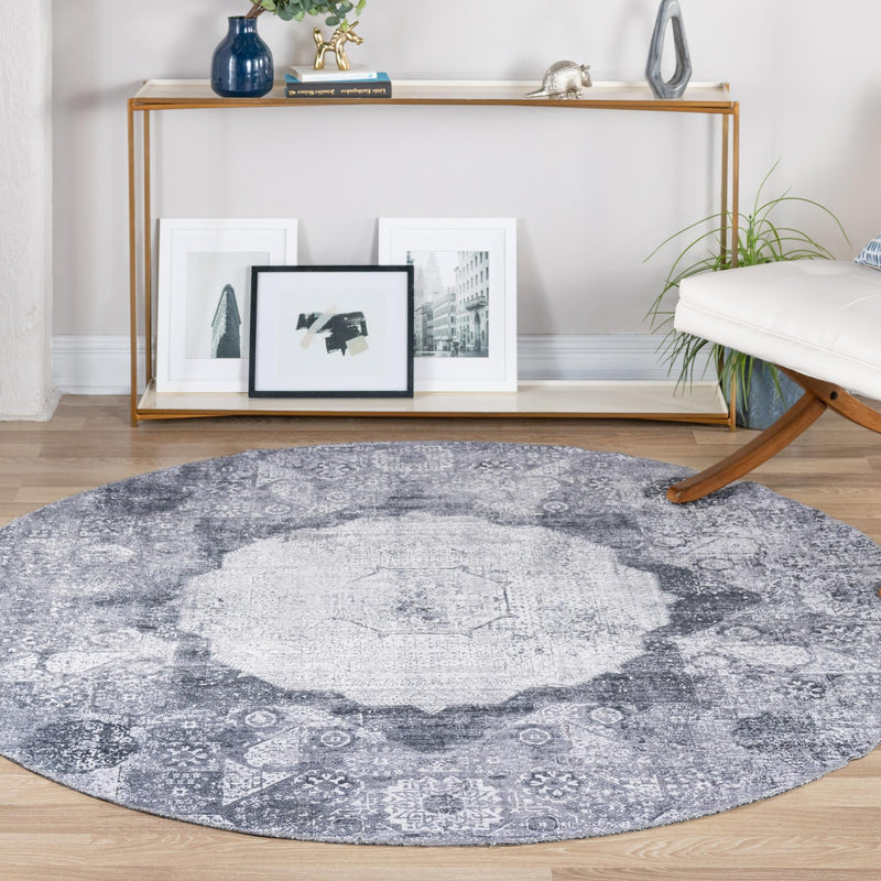 Laguna Sands Collection Area Rug - Catalina Round Gray Ivory lifestyle 140