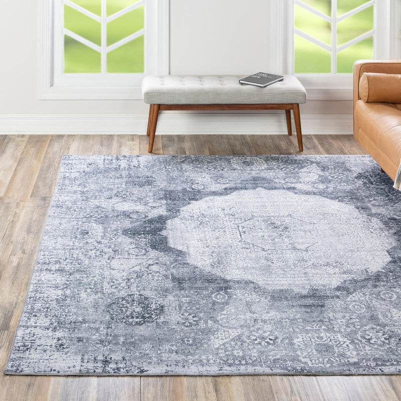 Laguna Sands Collection Area Rug - Catalina Square Gray Ivory lifestyle 147