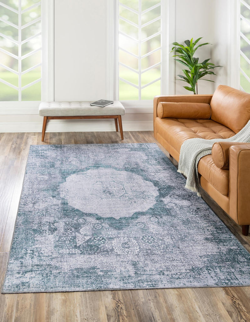 Laguna Sands Collection Area Rug - Catalina Rectangle Teal Ivory lifestyle 8