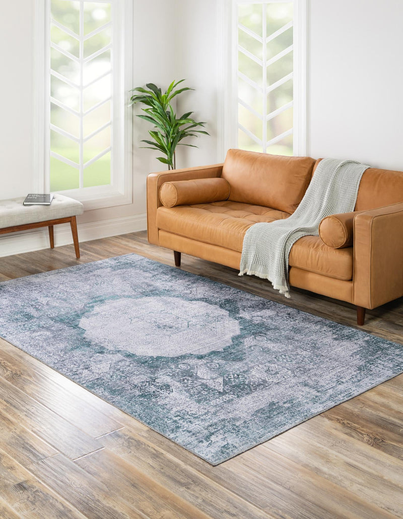 Laguna Sands Collection Area Rug - Catalina Rectangle Teal Ivory lifestyle 13