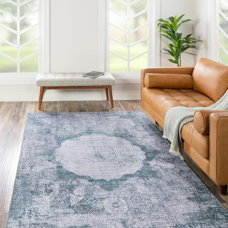 Laguna Sands Collection Area Rug - Catalina Rectangle Teal Ivory lifestyle 49