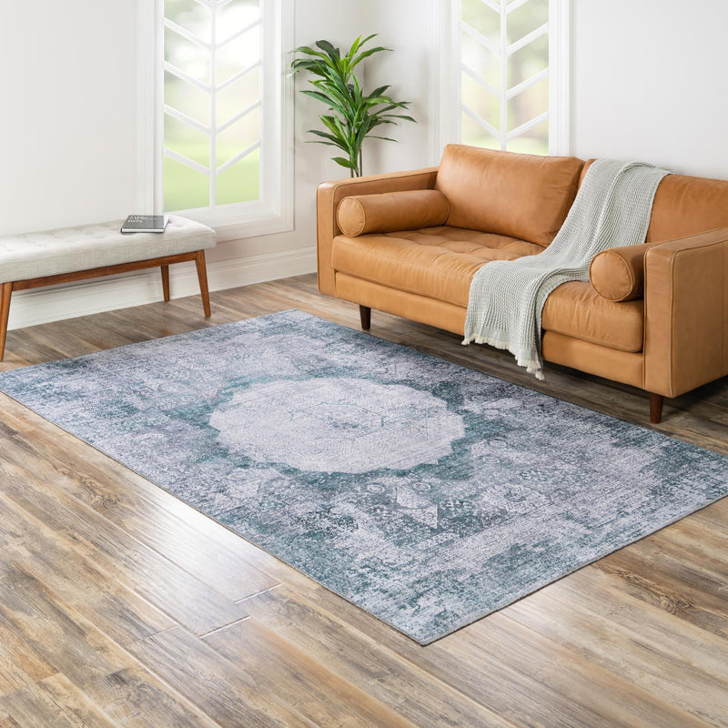 Laguna Sands Collection Area Rug - Catalina Rectangle Teal Ivory lifestyle 54