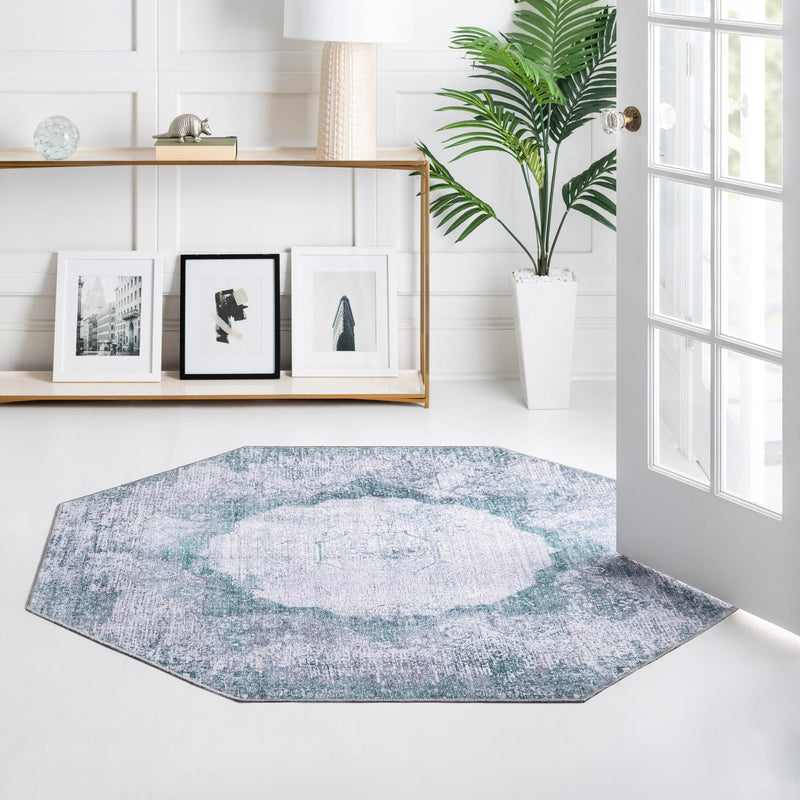 Laguna Sands Collection Area Rug - Catalina Octagon Teal Ivory lifestyle 142