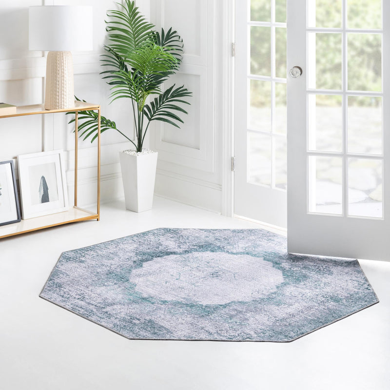 Laguna Sands Collection Area Rug - Catalina Octagon Teal Ivory lifestyle 150