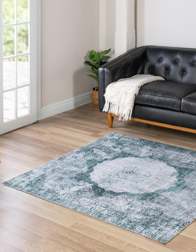 Laguna Sands Collection Area Rug - Catalina Square Teal Ivory lifestyle 102
