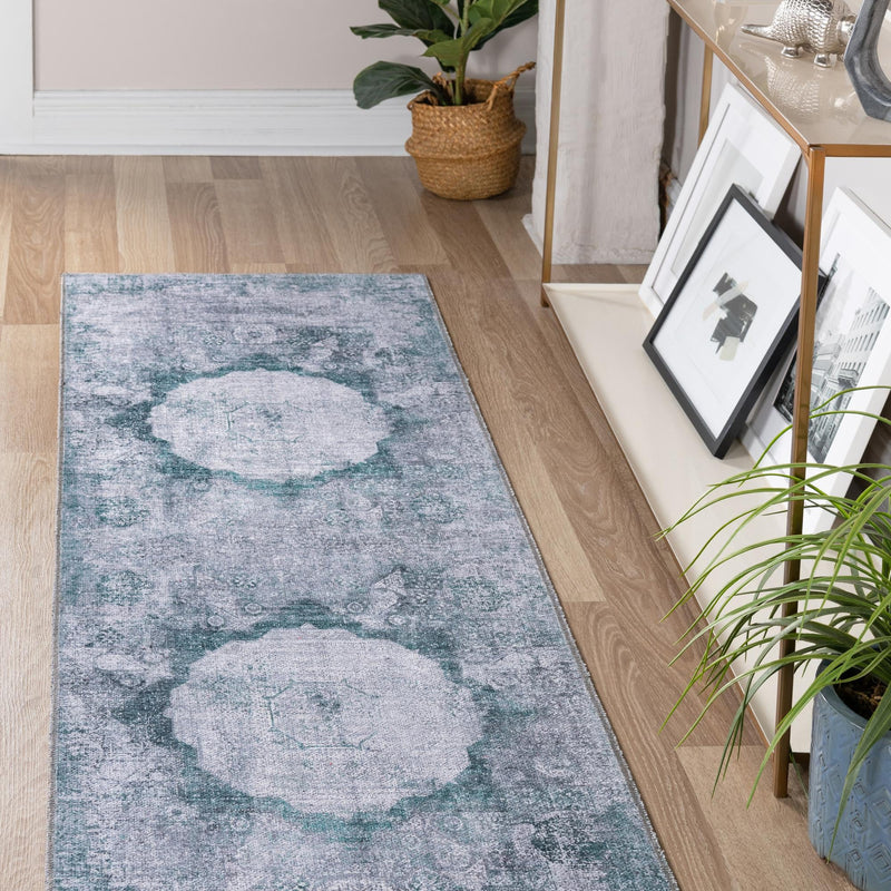 Laguna Sands Collection Area Rug - Catalina Runner Teal Ivory lifestyle 143
