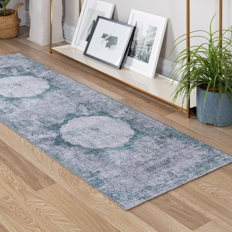 Laguna Sands Collection Area Rug - Catalina Runner Teal Ivory lifestyle 151