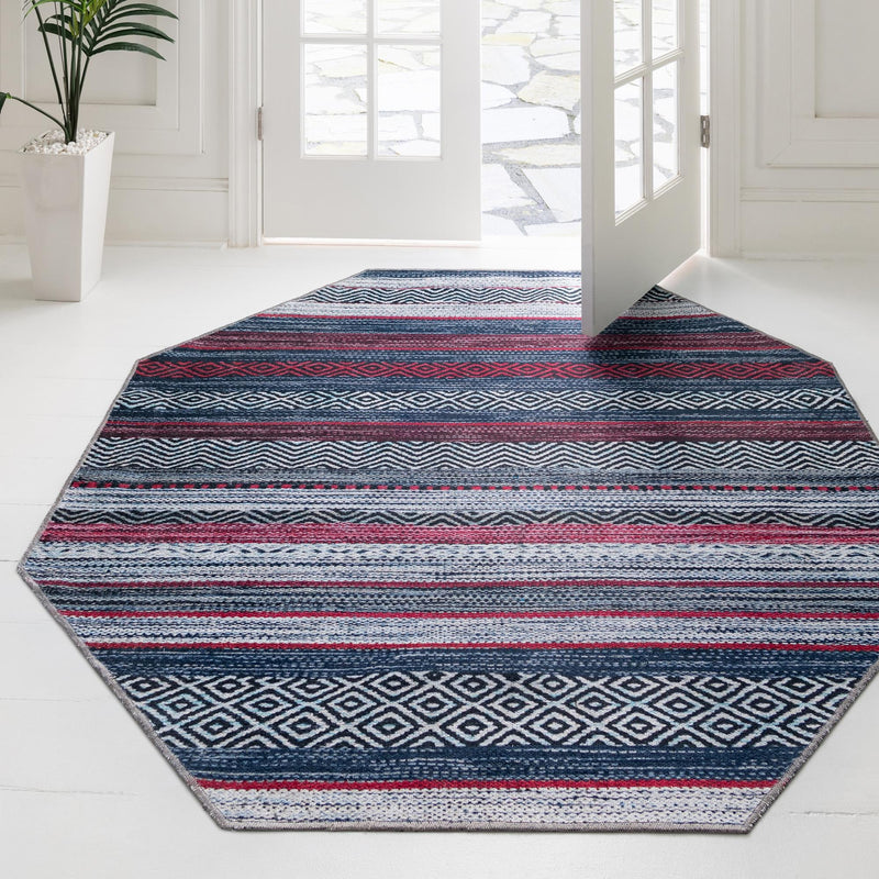 Laguna Sands Collection Area Rug - Malibu Octagon Navy Blue lifestyle 123
