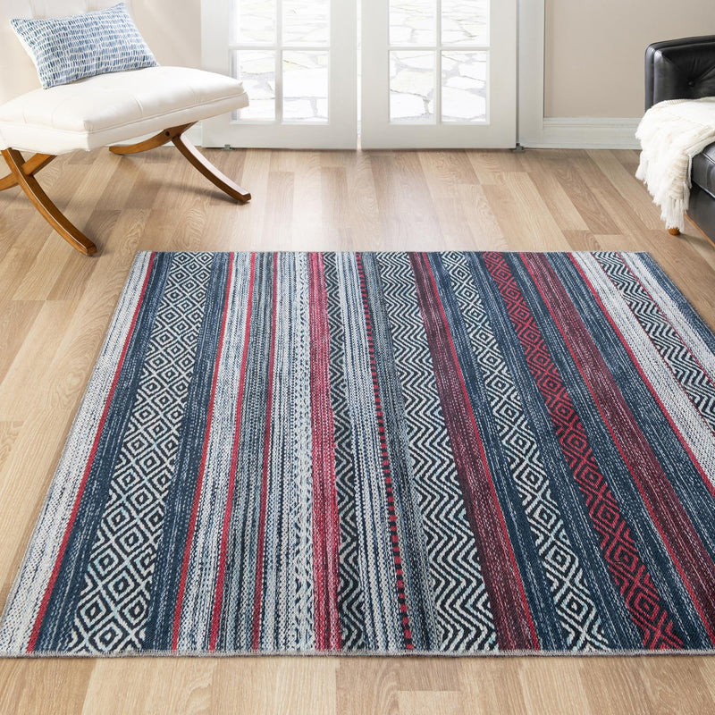 Laguna Sands Collection Area Rug - Malibu Square Navy Blue lifestyle 124