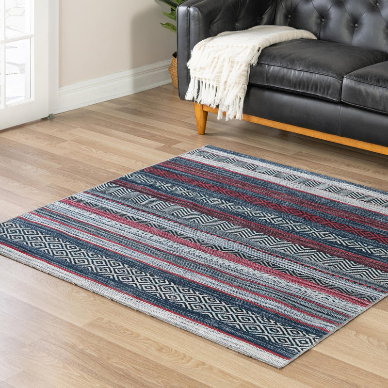 Laguna Sands Collection Area Rug - Malibu Square Navy Blue lifestyle 130