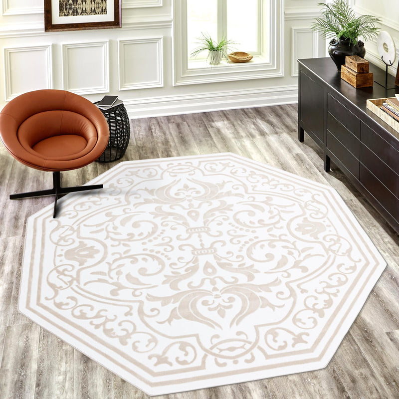 Sanctuary Retreat Collection Area Rug - Retreat Octagon Snow White lifestyle 181